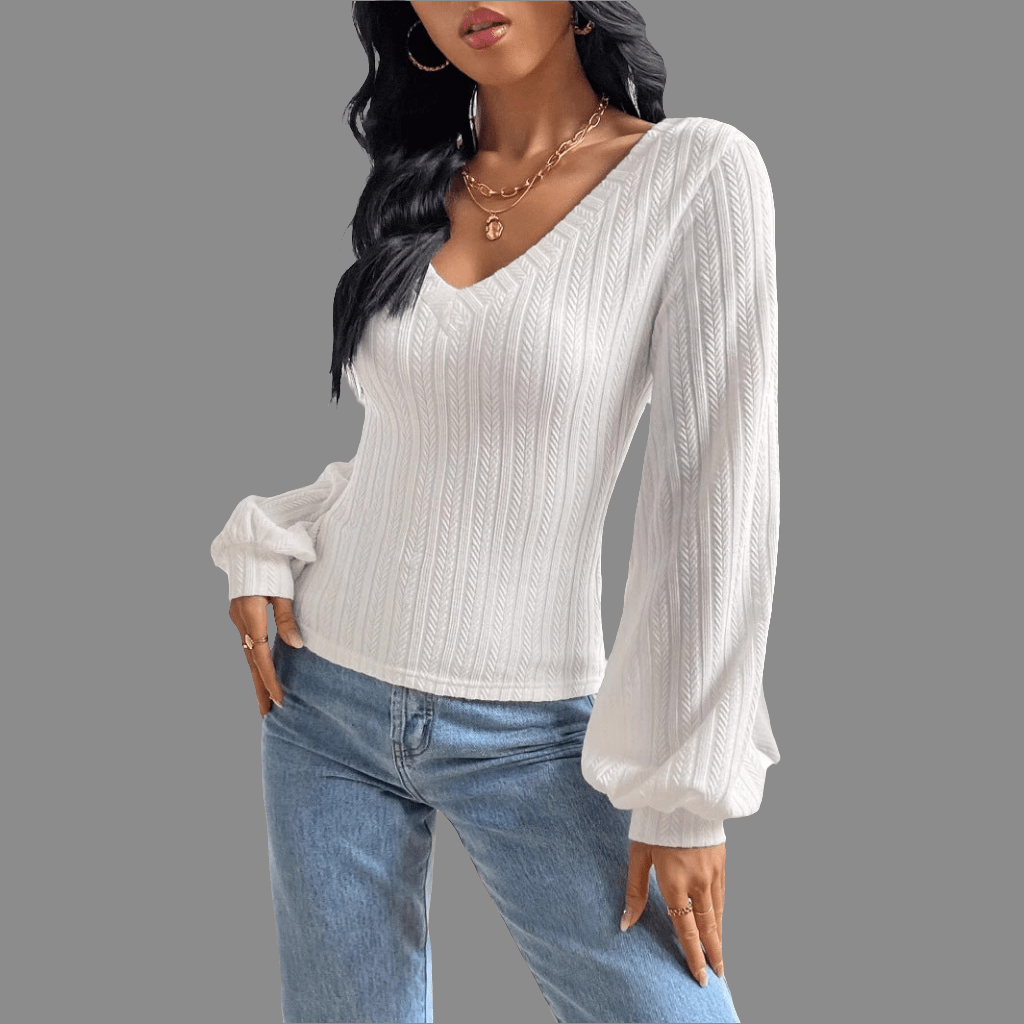 Damen Langarmshirt mit Bischofsärmeln und V - Ausschnitt - NDY