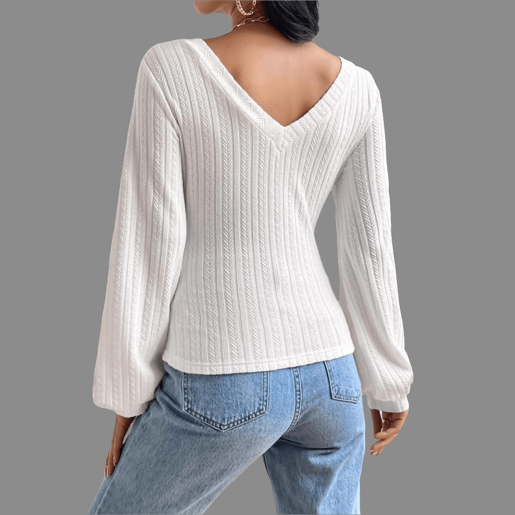 Damen Langarmshirt mit Bischofsärmeln und V - Ausschnitt - NDY