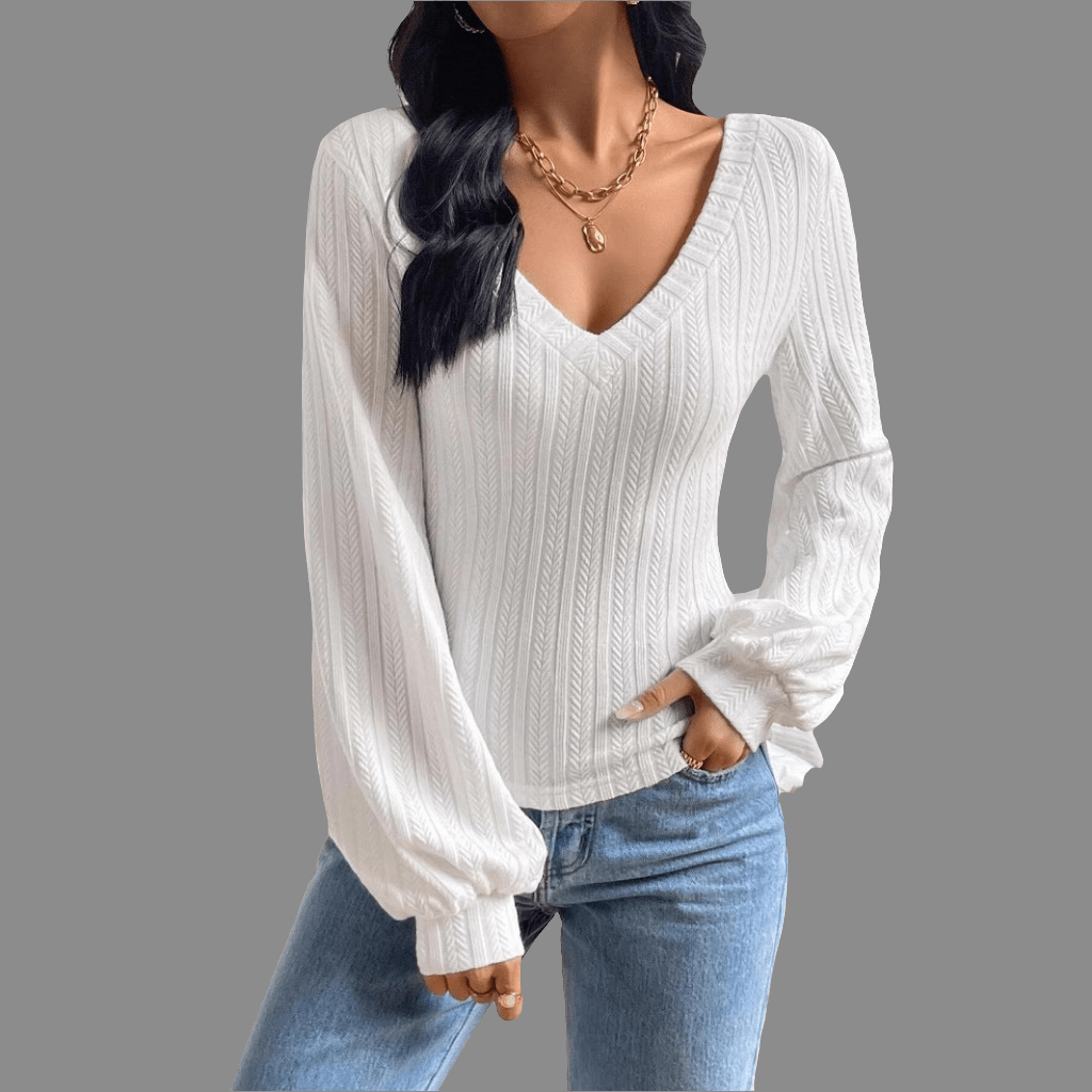 Damen Langarmshirt mit Bischofsärmeln und V - Ausschnitt - NDY