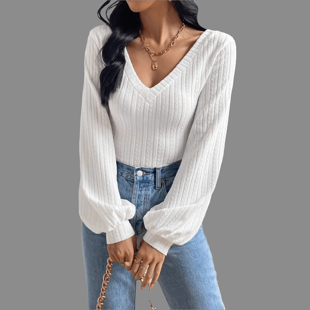 Damen Langarmshirt mit Bischofsärmeln und V - Ausschnitt - NDY