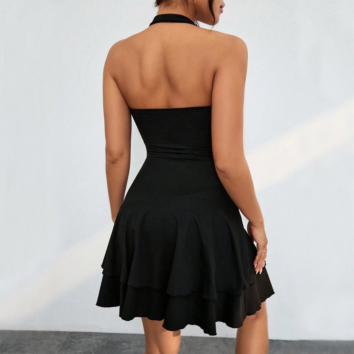 Damen Rüschen Kleid Ärmellos Rückenfrei Kurz Sommer - NDY