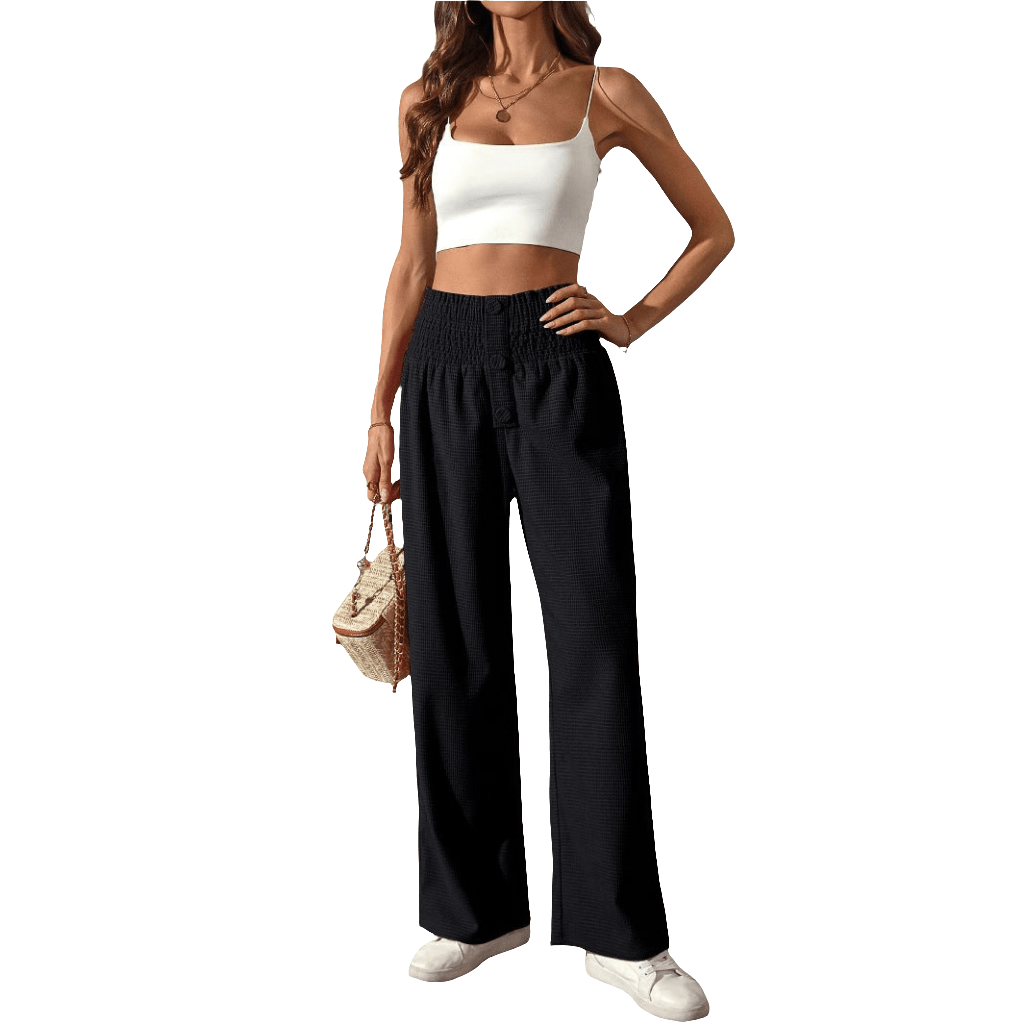 Einfarbige Damenhose mit hoher Taille - NDY