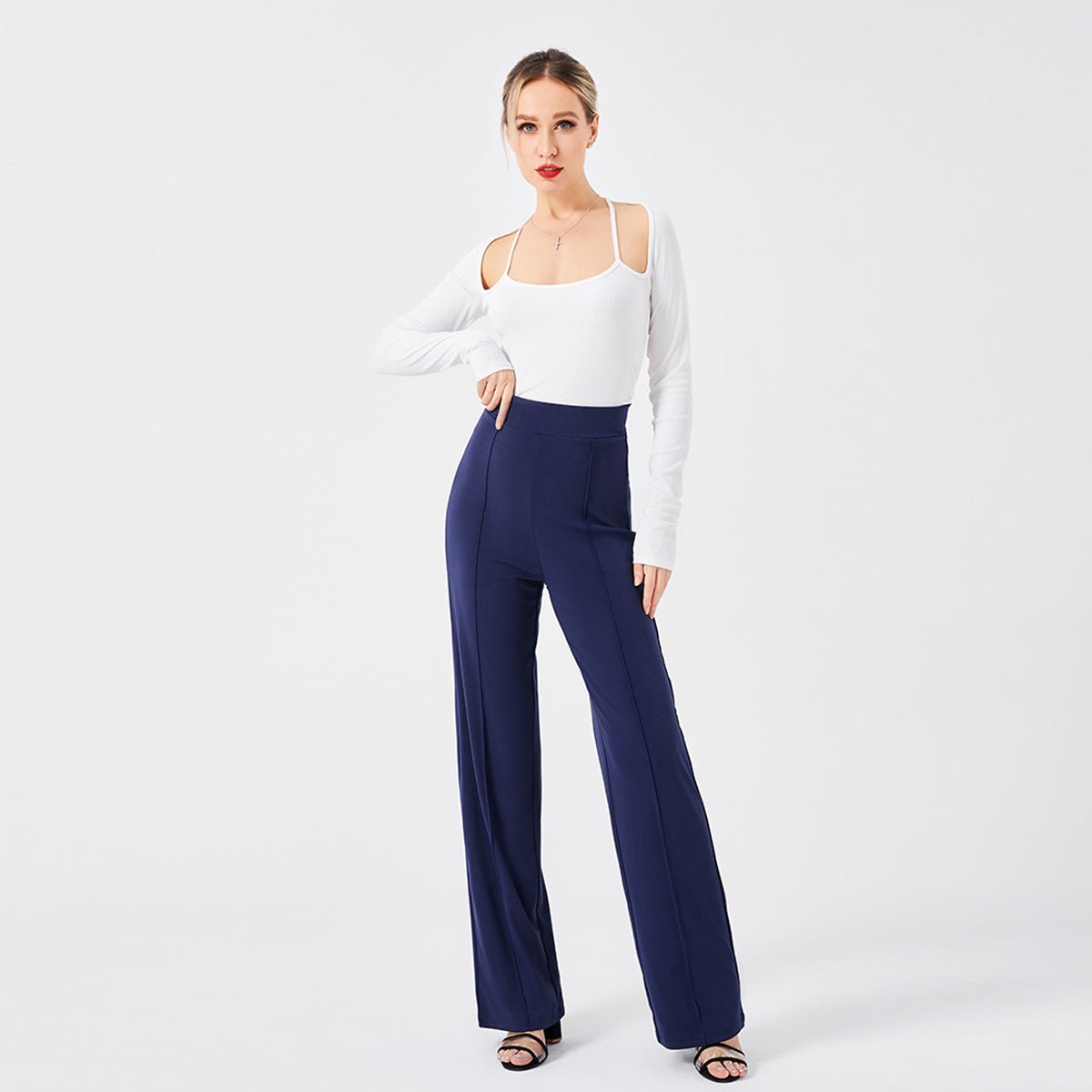 Einfarbige lässige Damen High Waist Hose Slim Fit - NDY