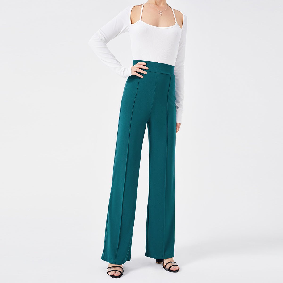 Einfarbige lässige Damen High Waist Hose Slim Fit - NDY