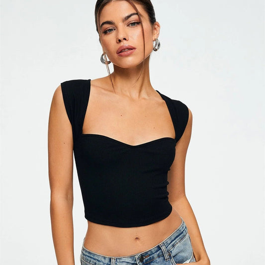 Damen Sommer Mode Crop Top Sweetheart gerippt Ärmellos - NDY