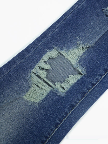 Dunkelblaue enge High Waist Ripped Jeans Damen - NDY