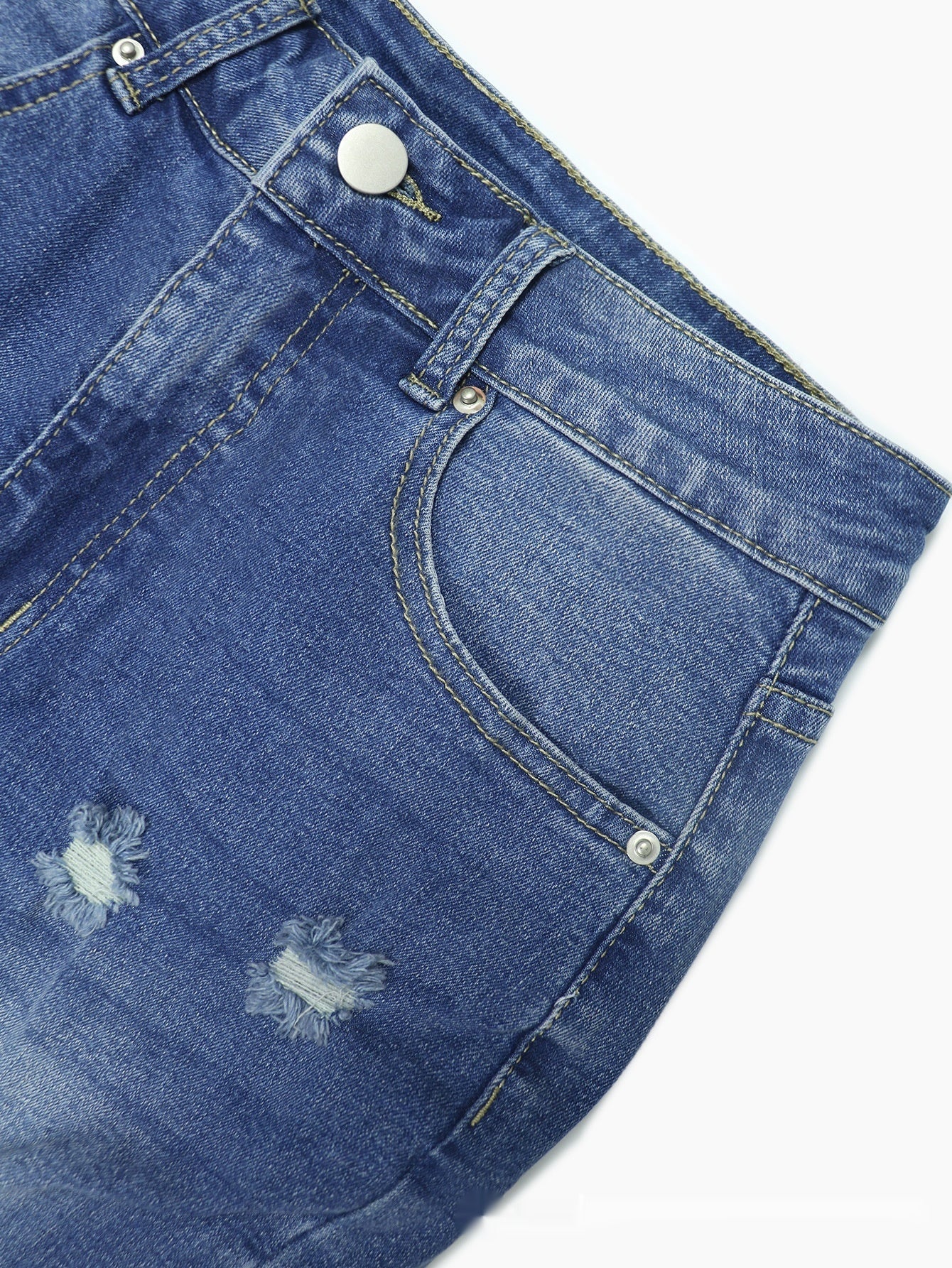 Dunkelblaue enge High Waist Ripped Jeans Damen - NDY