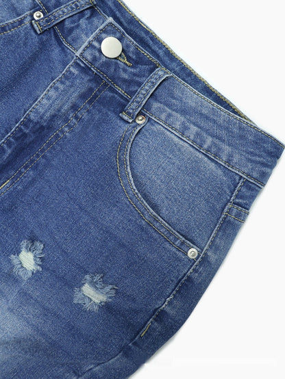 Dunkelblaue enge High Waist Ripped Jeans Damen - NDY