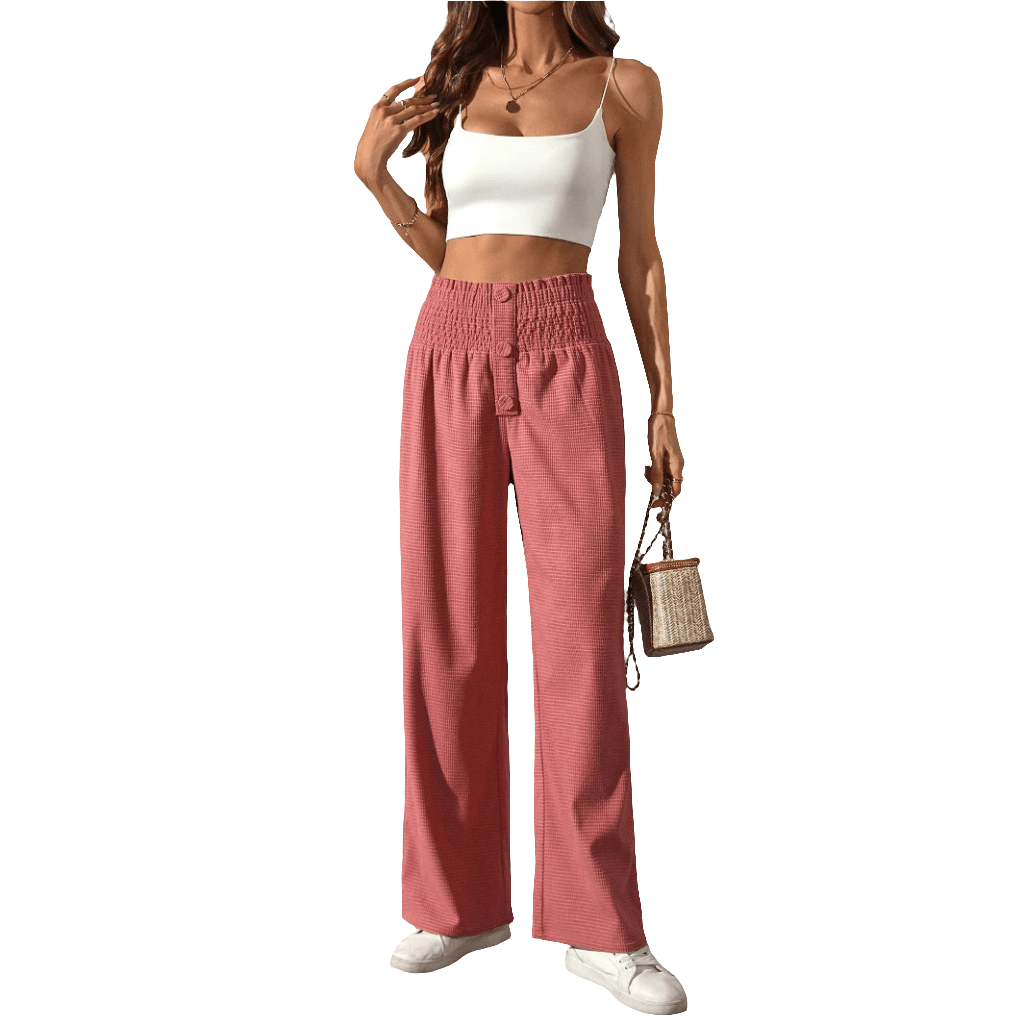 Einfarbige Damenhose mit hoher Taille - NDY