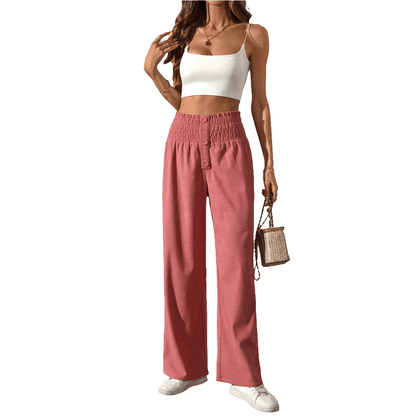 Einfarbige Damenhose mit hoher Taille - NDY