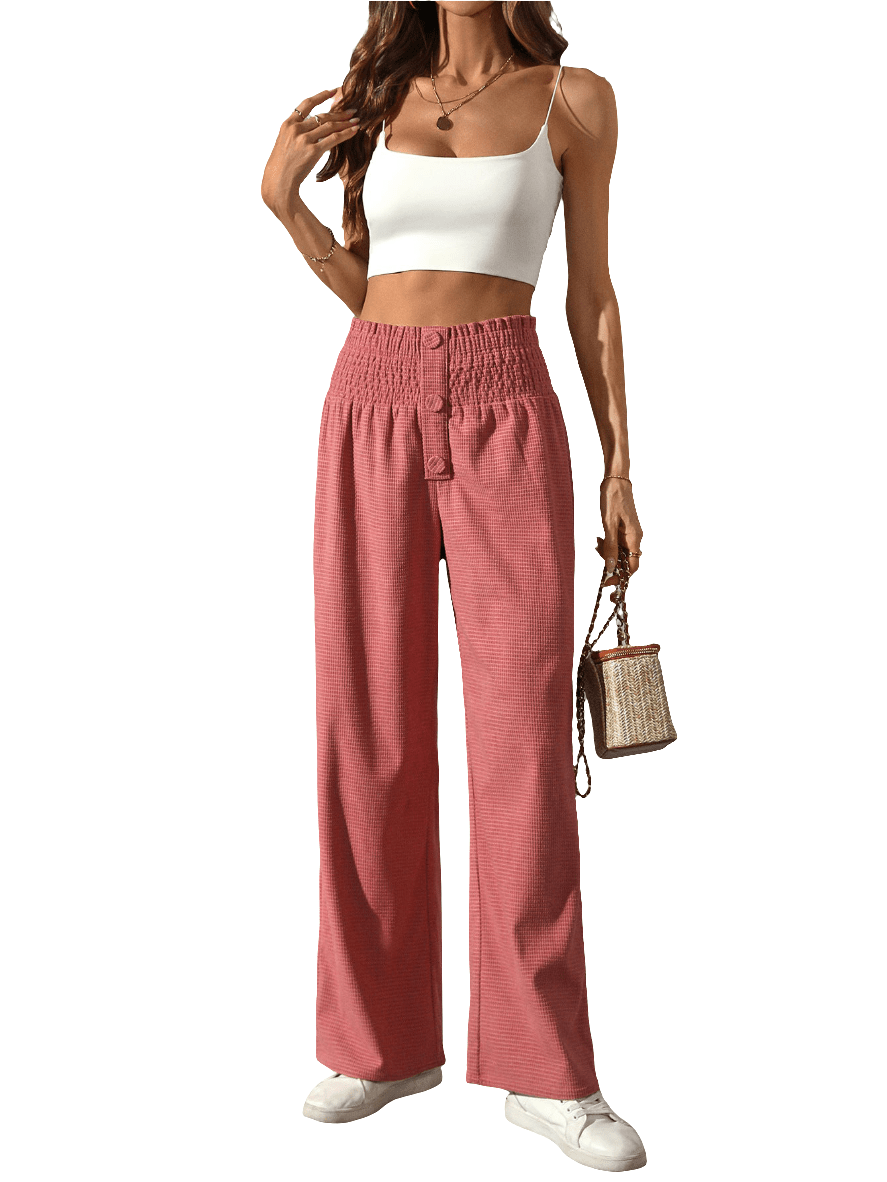 Einfarbige Damenhose mit hoher Taille - NDY