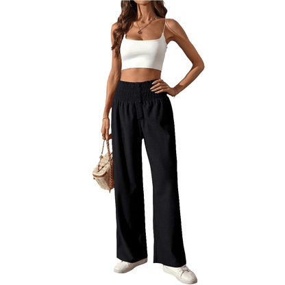 Einfarbige Damenhose mit hoher Taille - NDY