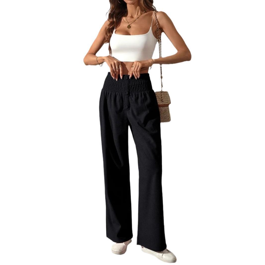 Einfarbige Damenhose mit hoher Taille - NDY