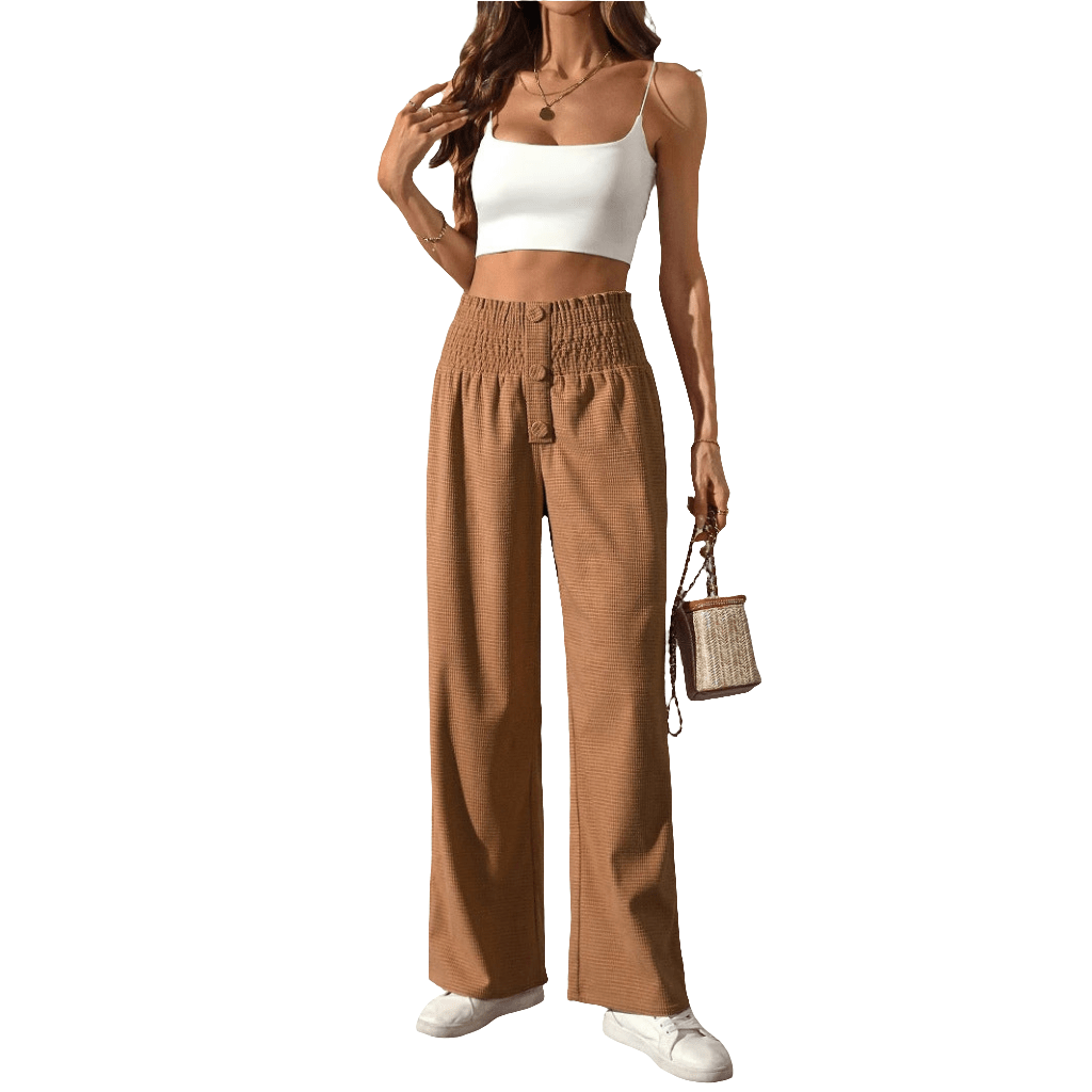Einfarbige Damenhose mit hoher Taille - NDY