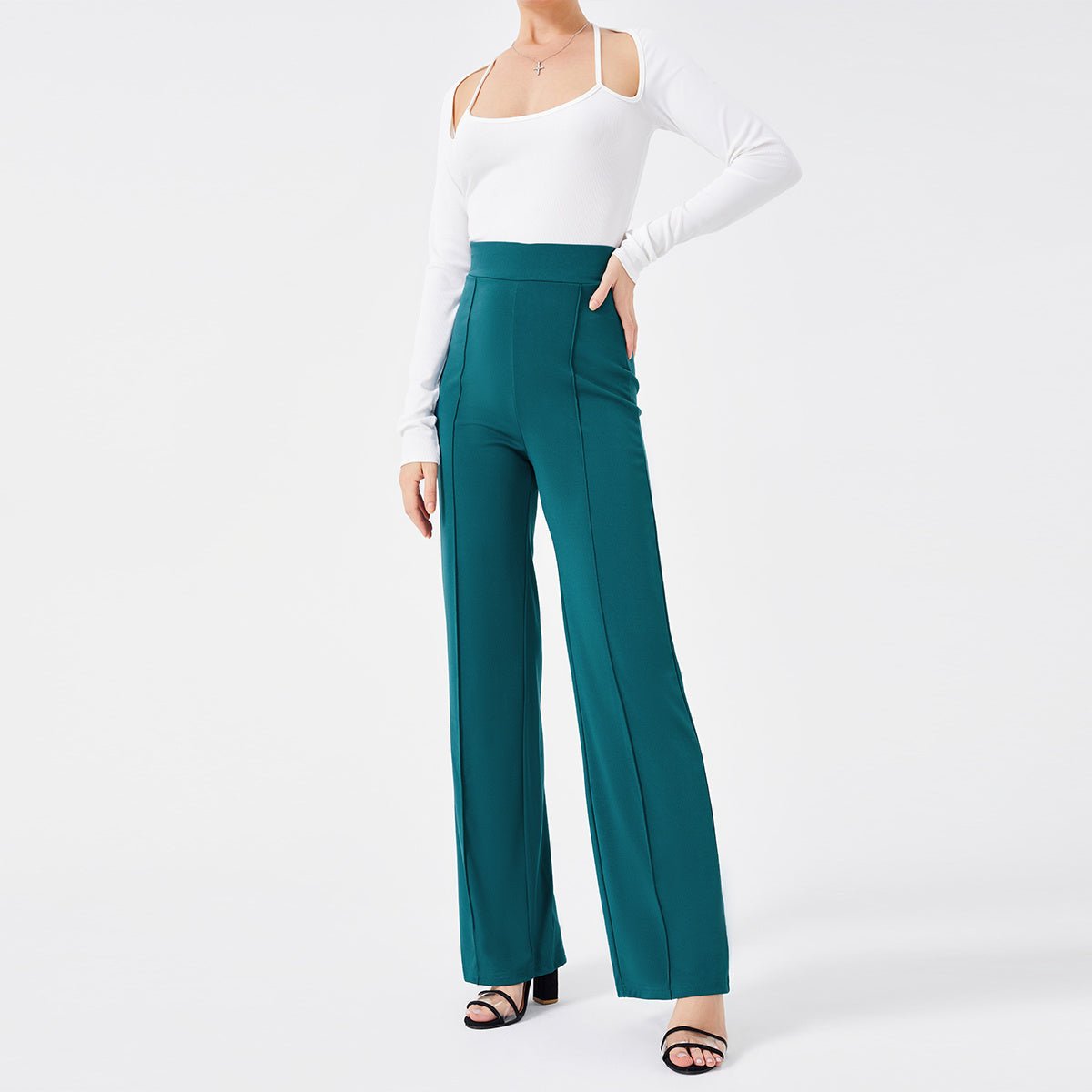 Einfarbige lässige Damen High Waist Hose Slim Fit - NDY