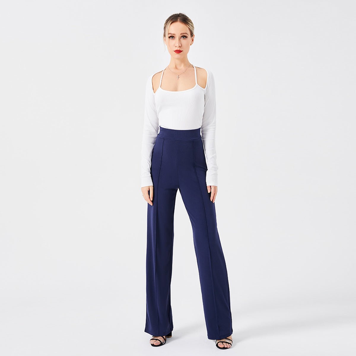 Einfarbige lässige Damen High Waist Hose Slim Fit - NDY