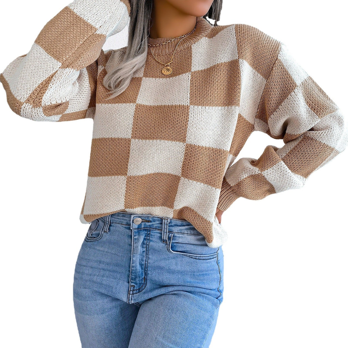 Karierter Damen Strickpullover - NDY