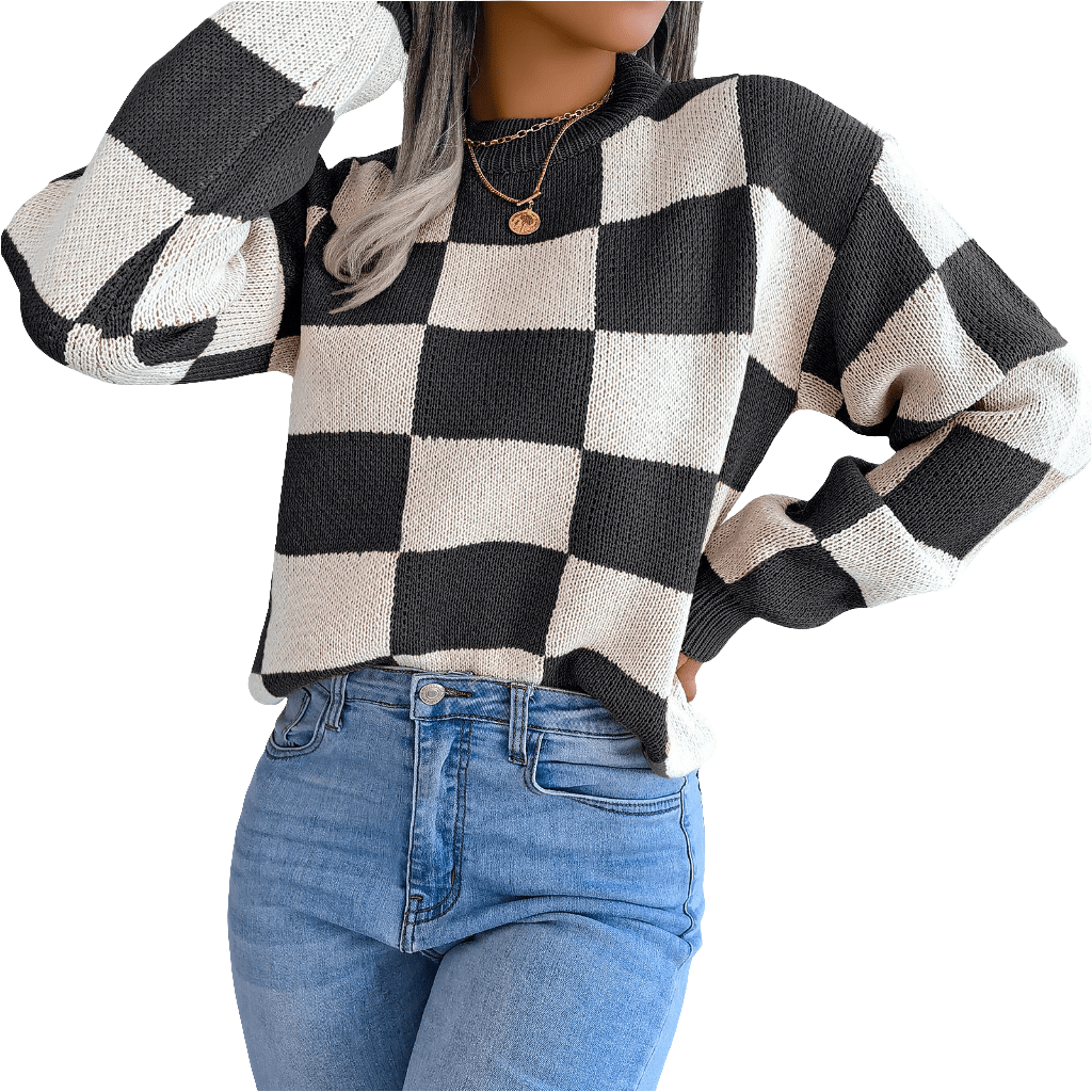 Karierter Damen Strickpullover - NDY