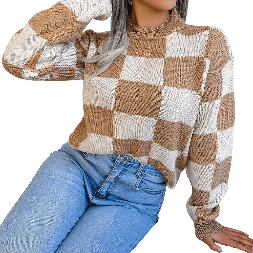 Karierter Damen Strickpullover - NDY