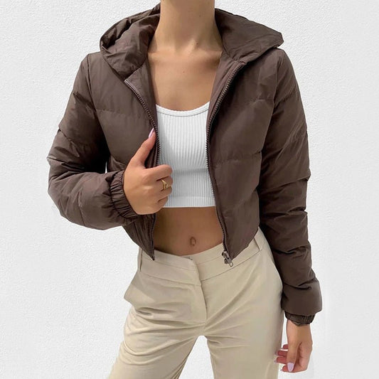 Kurze Mode Reißverschluss Winter Kapuzenjacke Damen - NDY